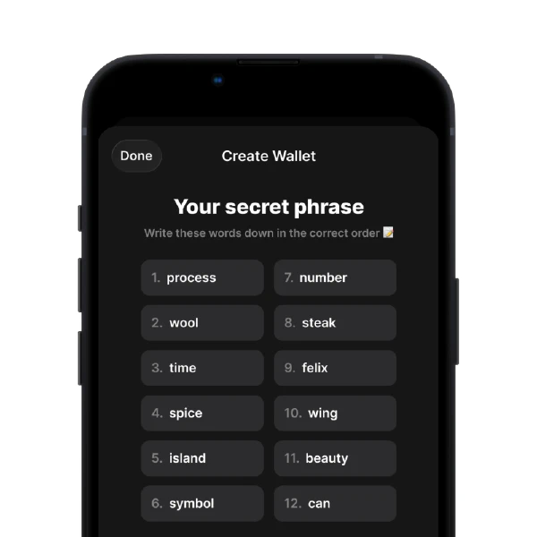 Create new cryptocurrency wallet with secure seed phrase backup in Veron Wallet
